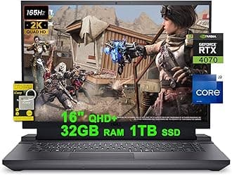 DELLG16 7630 16 Flagship Gaming Laptop 16" QHD+ 165Hz (100% DCI-P3, 3ms) Intel 24-Core i9-13900HX Processor 32GB RAM 1TB SSD GeForce RTX 4070 8GB Graphic RGB Backlit Thunderbolt Win11 w/ICP Accessory