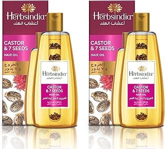 Herbsindia Castor & 7 Herbal Seeds Hair Oil With Nourish Tube | For Thicker & Softer Hair| Silicone & Paraben Free | All Hair Types| 180ml (Pack of 2)