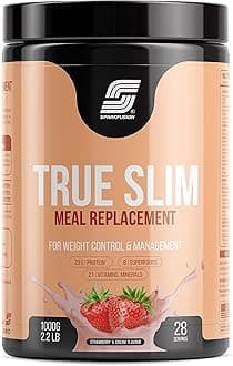 Sparkfusion True Slim Protein Powder Meal Replacement Shake | For Weight Control And Management |23 gm Protein With 8 Ayurvedic Superfood | Sugar Free | For Men and Women (Strawberry & Cream, 1000 g)