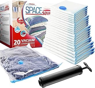 Spacesaver Space Bags Vacuum Storage Bags (Variety 20 Pack) Save 80% on Clothes Storage Space - Vacuum Seal Bags for Clothing, Comforters, etc - Compression Seal for Closet Storage. Pump for Travel