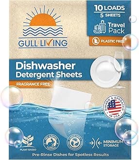 Eco-Friendly Dishwasher Detergent Sheets - Natural Dishwashing Detergent - Plant Based Dishwasher Soap Sheets - Unscented & Plastic Free Travel Size 10 loads with sustainable Packaging.