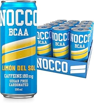 NOCCOEnergy Drink | BCAA, 180mg Caffeine sugar free drinks enhanced with amino acids and vitamins | pre workout fizzy drinks 12 x 330ml (Limon Del Sol)