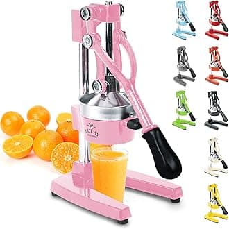 Zulay Professional Citrus Juicer - Manual Citrus Press and Orange Squeezer - Metal Lemon Squeezer - Premium Quality Heavy Duty Manual Orange Juicer and Lime Squeezer Press Stand - Pink