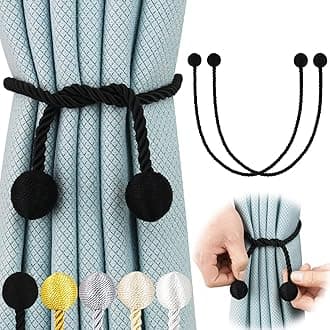6 Pack Curtain Tiebacks Elegant Decorative Curtain Tie Backs Rope Curtain Holders for Drapes Window Treatment Holdbacks for Drapes or Curtains, Black