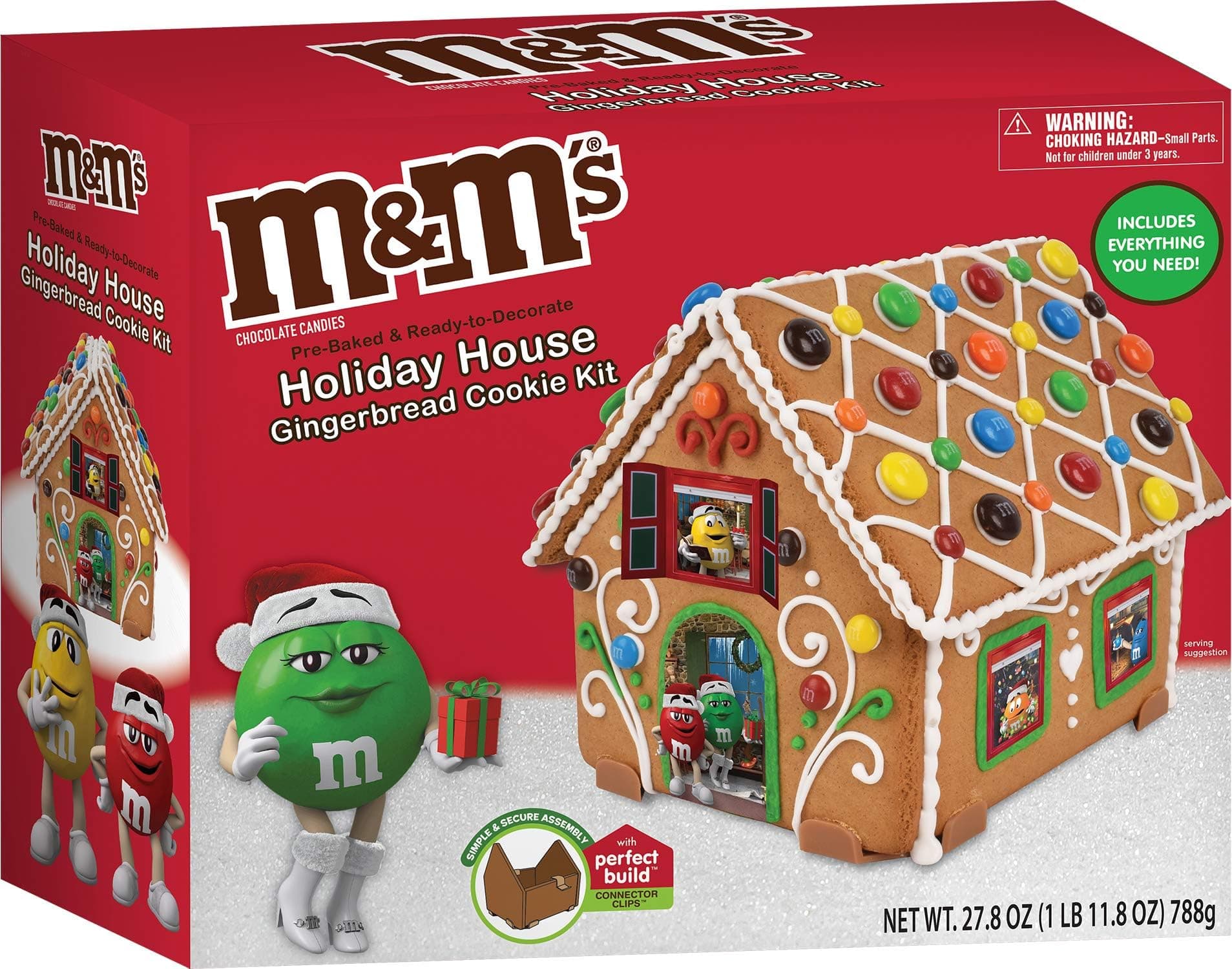 M&M's Gingerbread Cookie House Kit - 27.8 oz (788g) - Pre-Baked and Ready to Decorate - Includes Everything Needed to Assemble and Decorate Holiday Cookie House