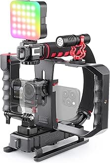– Zeadio All-in one Smartphone Camera Stabilizer Kit, Portable Handheld Video Rig with RGB Video Light and Microphone, Fits for All Camcorder, Camera, DSLR and All iPhone and Android Smartphones