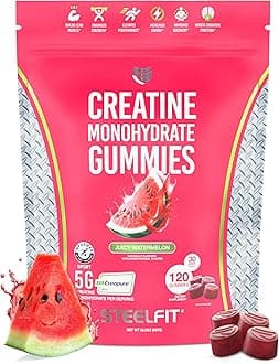 SteelFit Creapure Creatine Monohydrate Gummies for Men & Women, Juicy Watermelon - Gym Workout Nutritional Supplements for Muscle Gain, Brain Health & Strength Building Dietary Supplement, 120 Gummies