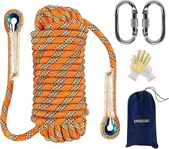 EMEKIAN 10mm/12mm/14mm Indoor Outdoor Climbing Rope, Static Rock Climbing Rope for Escape Rope, Ice Climbing Equipment, Fire Safety Rescue Rope, with Non-Slip Gloves