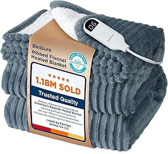 GentleSoft Electric Blanket Full Size - Soft Ribbed Flannel Heated Blanket with 6 Heat Levels, Heating with 10 Time Settings, 8 hrs Timer Auto Shut Off, Gifts for Grandma (72x84 inches, Grey)