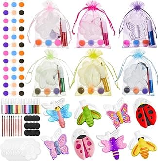 Gemscream 60 Pcs Plaster Painting Fairy Art Party Favors for Kids DIY Statues Craft Butterfly Insect Activities Birthday Supplies with Magnet Brushes Palette Organza Bag Gifts