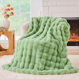 BENVWE Fluffy Faux Fur Throw Blanket for Couch, Soft Plush Thick Cozy Fuzzy Luxury Minky Bubble Blanket for Home Living Room Decor Gift for Women, Sage Green, 51" x 63", 1100GSM