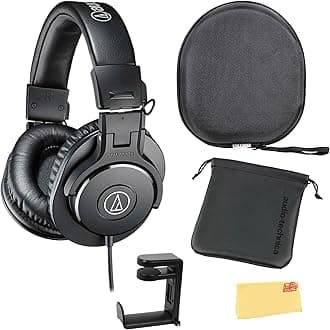 - ATH-M30x Professional Monitor Headphones - Black Bundle with Case, Stand, Pouch, and Austin Bazaar Polishing Cloth