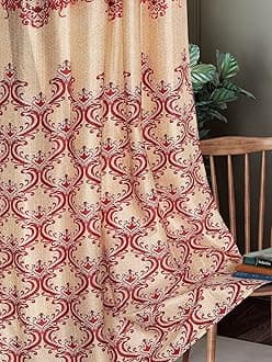 Home Sizzler 2 Pieces Regal Damask Grommet Polyester Door Curtain - 7 Feet, Maroon