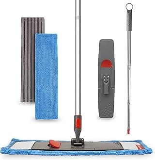 Wet Mopping Kit - Includes Premium Washable/Refillable Microfiber Mop, Premium Washable/Refillable Microfiber Scrub Mop, Foldable Mop Frame, Stainless Steel Telescopic Handle up to 56 Inches