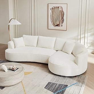 122-inch Oversized Curved Modular Sectional Sofa Luxury Right Facing Cloud Sofa Couches w/Wide Lounge Chaise and 6 Pillows, Gorgeous Corduroy Upholstered Curved Deep Seat Sectional for Home Apartment