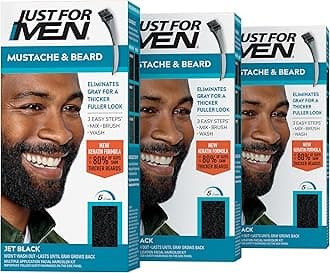 Just for Men Mustache & Beard Brush-In Color Gel, Jet Black (Pack of 3, Packaging May Vary)