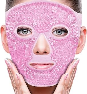 Face Eye Mask Ice Pack for Reducing Puffiness, Bags Under Eyes, Puffy Dark Circles, Migraine,Hot/Cold Pack with Soft Plush Backing (Pink #19)