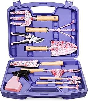 12-Piece Womens Gardening Tools Gift Set, Rust-Proof & Heavy-Duty Garden Tools with Durable Carrying Case, Fashionable & Thoughtful Gardening Gifts for Women&Men (Purple)