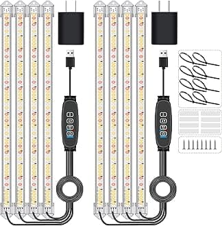 Grow Lights for Indoor Plants, 16 in Full Spectrum Plant Grow Light Strip with Upgrade Timer 3/9/12H, 3 Spectrum Modes, 120 LEDs Sunlike Growing Lamp for Seedlings Hydroponics 4 Heads(2 Pack)