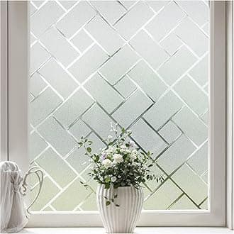 Coavas Frosted Window Privacy Film Static Cling Non-Adhesive for Glass Windows, Heat Control UV Blocking Sun Blocking Anti Glare, Day and Night Bathroom Home Office Cover, 35.4"x78.7"
