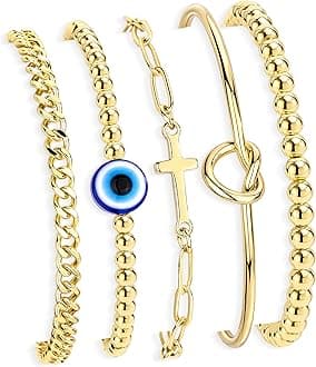 Gold Bracelets Set for Women Stack, Dainty Thick Bracelets Stack for Women Trendy, Simple Thin Gold Plated Cuff Stackable Bracelets With Beaded Cuban Paperclip Snake Rope Bangle Hand Chain Jewelry