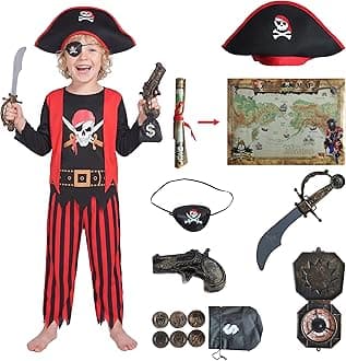Kid's Pirate Costume,Deluxe Pirate Role Play Dress Up Set with Plenty of Toys for Boys and Girls
