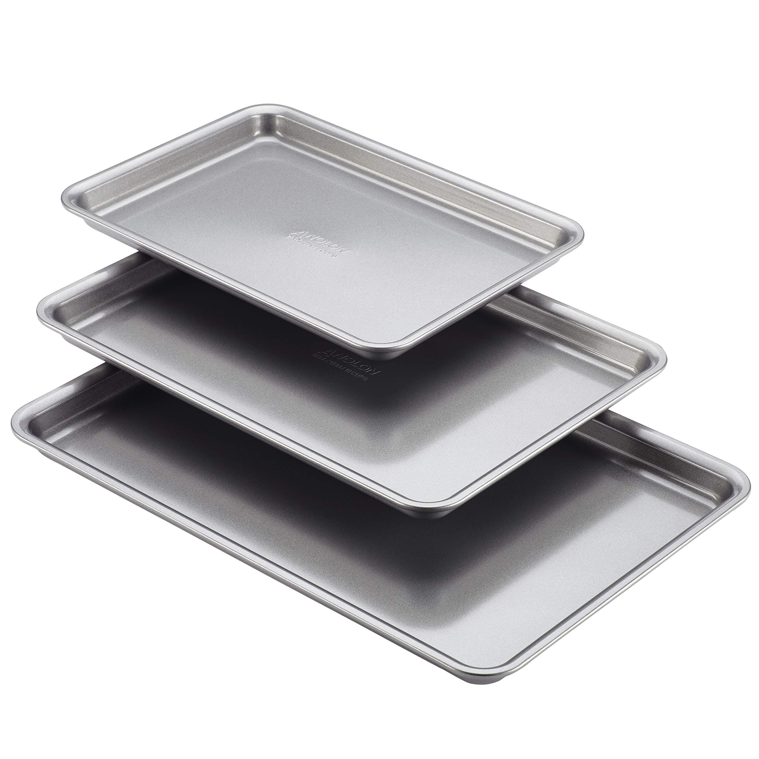 Gourmet Nonstick Bakeware Set with Nonstick Cookie Sheets / Baking Sheets - 3 Piece, Graphite Gray