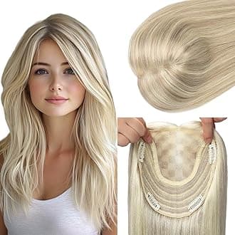 HAIR Toppers for Women Real Human Hair 150 Density 14 inch 65 grams 6x7 inch Caramel Blonde Highlighted Blonde lace Silk Base Clip in Hair Pieces for Women（#18P60 14inch）