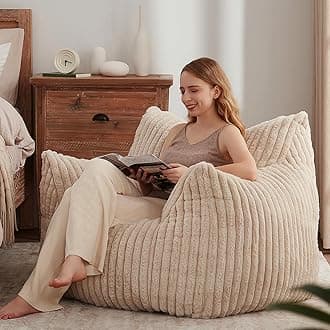 Giant Bean Bag Chairs for Adults Teens, Large Bean Bag Sofa Chairs with Filling Comfy Fuzzy BeanBag Chair with Armrests for Bedroom Living Room Reading