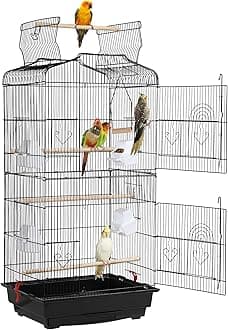 Yaheetech Metal Bird Cage Parrot Cage for Budgie/Lovebird/Cockatiel/Canary with Open Play Top 104cm Black