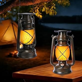 Toodour 2 Pack Hanging Vintage Lantern - Solar with Flickering Flame, 2 Modes Waterproof Hanging Lights for Outdoor Decor