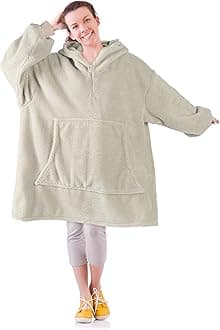 Solaris Quarter Zipper Wearable Blanket Hoodie, Super Warm Comfortable Lightweight Oversized Shearling Pullover for Men & Women, Best Gift for Loves, Latte