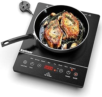 Karinear Portable Ceramic Hob for ALL Cookware, Pulg in Single Electric Hob with 4-Hour Timer, 9 Power Levels Up to 2000W, 8 Pre-set Functions Touch Sensor Control, Safety Lock