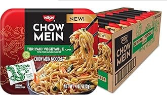 Nissin Chow Mein Noodles, Teriyaki Vegetable, 10g Protein, 4 Ounce (Pack of 8)