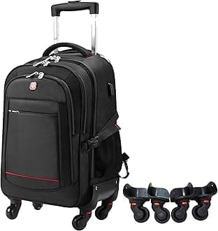 Rolling Backpack with 4 Extra Wheels - Water-Resistant, Airline Approved Underseat Travel Luggage, Ideal 18*14*8 Personal Item Suitcase, Wheeled Backpack, Roller Backpack,Rolling Laptop Bag