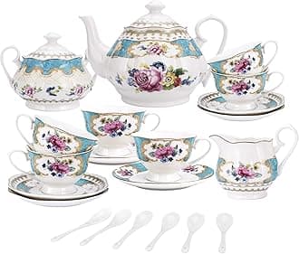 15 Pieces European Retro Rose Tea Set,English Flora Tea Set for Adults,Porcelain Coffee Set