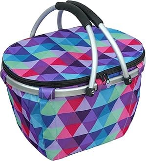 LIQING 25L Picnic Basket Insulated and Leak-Proof Two Handles Foldable and Easy to Carry with 4 Built-in Support Bars for Grocery Shopping, Camping, picnics and Road Trips(color001, 2 Handles)