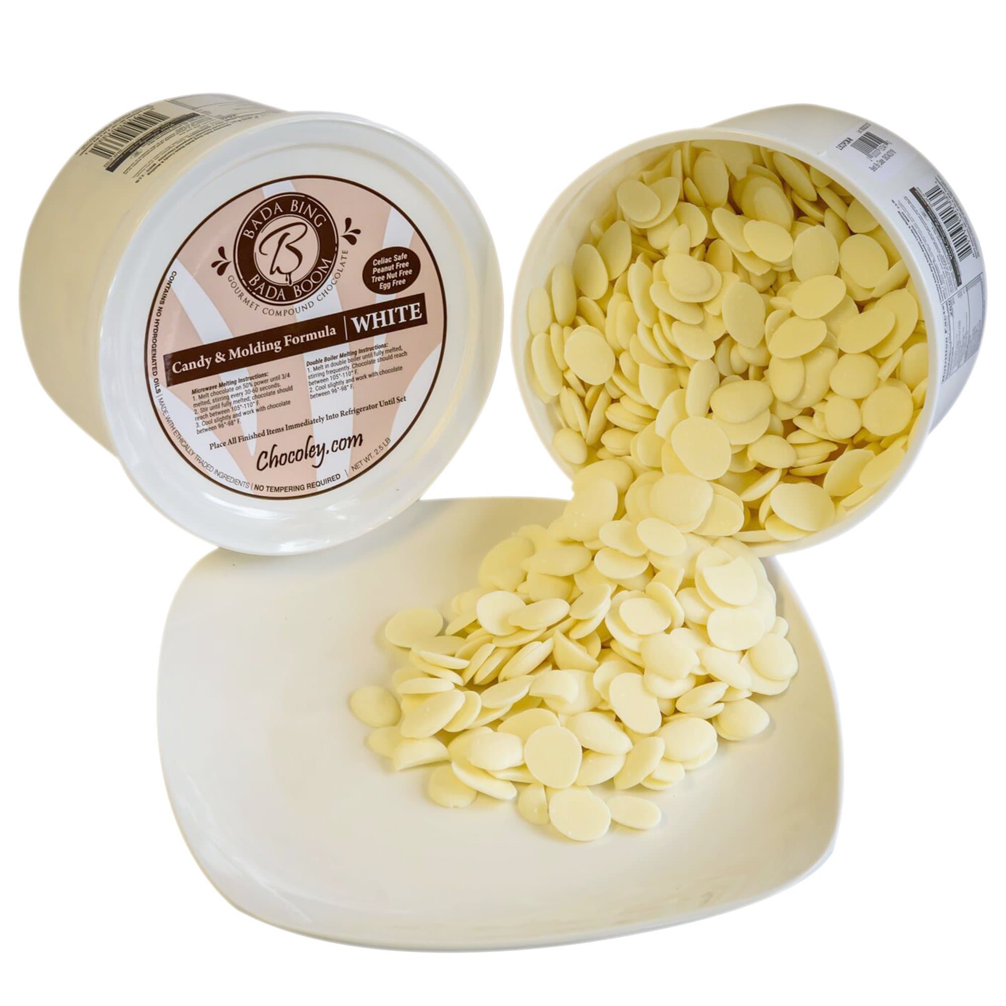Chocoley Molding Chocolate - 5 Lbs - Bada Bing Bada Boom Candy & Molding Formula - 2 x 2.5 Lb Tubs of Dark, Milk, or White Chocolate (White Chocolate)