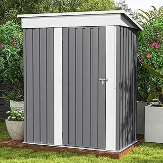 5x3 FT Outdoor Storage Shed, Garden Tool Shed with Sloping Roof and Lockable Door, Metal Shed for Backyard Garden Patio Lawn, Gray