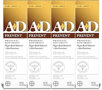 A+D Original Diaper Rash Ointment, Baby Skin Protectant With Lanolin and Petrolatum, Seals Out Wetness, Helps Prevent Diaper Rash, 4 Ounce Tube (Pack of 4), Packaging May Vary