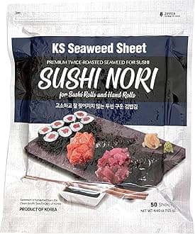 Twice Roasted Seaweed Sheets - 7.50 in x 8.25 in 50 sheets -125 grams (Also Available in 100 Sheets – 250 grams)