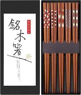Antner Handmade Japanese Chopsticks Reusable Natural Wooden Chopstick with Box, 5 Pairs Gift Set