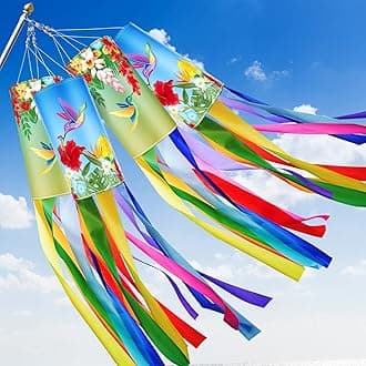 Newwiee 4 Pcs Wind Socks for Outside Heavy Duty 40 Inches Decorative Spring Summer 4th of July Hummingbird Windsock with Streamers Hanging Decor for Wall Tree Front Patio Lawn Garden