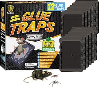 Glue Mouse Traps Indoor for Home (12 Pack), Small Glue Mice Traps, Pre-Baited Peanut Scent Sticky Mouse Traps for Small Mice, Insects, Rodent, Bug & Spiders, Pet & Family Safe (Small, 12pk)