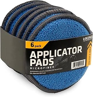 VIKING Microfiber Car and Tire Wax Applicator Pads and Cleaning Pads - Blue/Grey, 5 in. Diameter, 6 Pack