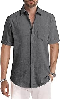 JMIERR Men's Casual Stylish Short Sleeve Button-Up Striped Dress Shirts Cotton Beach Shirt
