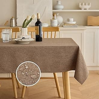 Waterproof Linen Tablecloth for Dining Room, Rustic Farmhouse Tablecloth for Room Decor, Outdoor Tablecloth for Party, Wedding, Picnics, Patio(Oblong 60 x 120 Inch (10-12 Seats), Coffee)