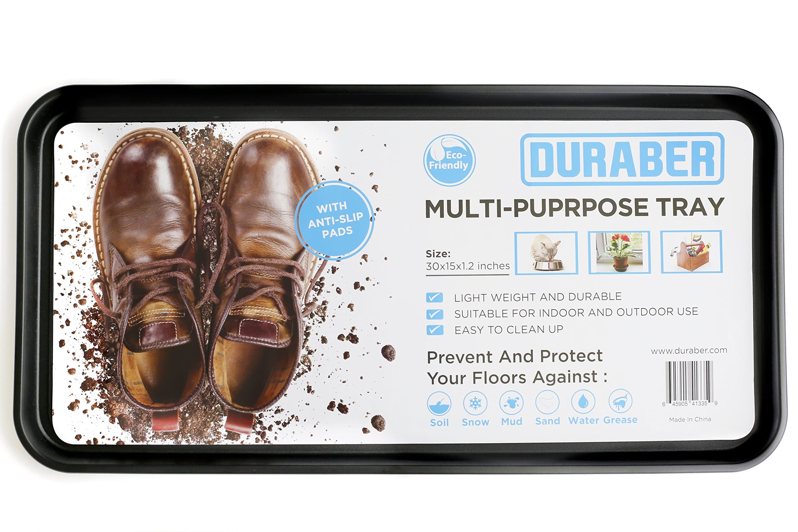 Multi-Purpose Anti-Slip Boot Storage Tray & Utility Floor Mat. Use Indoor or Outdoor for Shoes, Pet Bowls, Plants & Tools. 30 x 15 x 1.2 Inches