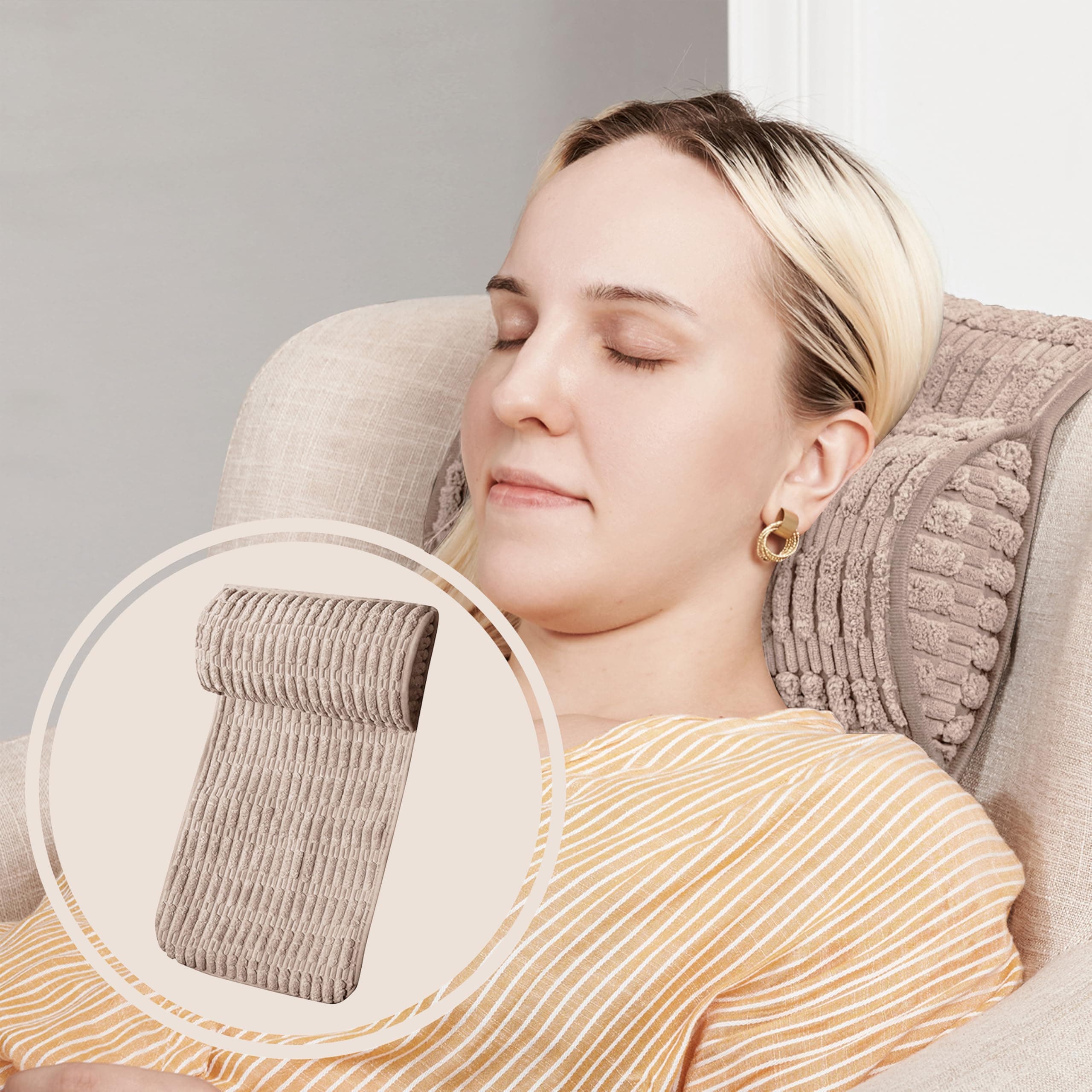 Headrest Memory Pillow, Support Cushions for Neck, Back or Foot for Sofas, Recliners, Office Chairs, Massage Chairs for Neck Pain Relief and Cervical Support(Khaki, 13" Wx2.7 D).