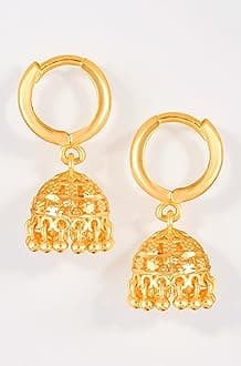 MEENAZ Hoop bali Jhumki Jhumka Earrings for Women Girls Traditional Temple 1 One Gram Gold Brass Copper South Indian Screw Back Meenakari Ear Chains Peacock Jhumkas Combo Wedding -GOLD JHUMKI-M316